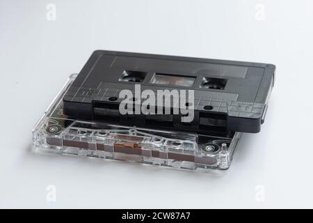 Cassette en plastique rétro des années 70 80 90. Concept de l'histoire de la musique. Banque D'Images
