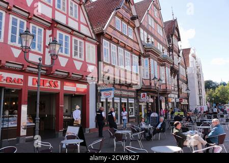 Zone piétonne avec de belles vieilles maisons à colombages dans la ville historique de celle. La plus ancienne maison historique date de 1526. Allemagne du Nord, Europe Banque D'Images