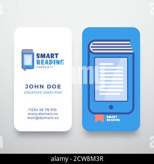 Modèle de carte de visite ou de logo vectoriel de lecture intelligente ou mobile. Réservez avec un signet incorporé dans le concept de smartphone. Haut de gamme Illustration de Vecteur