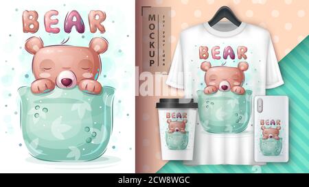 Ours dans la tasse – affiche et marchandisage. Illustration de Vecteur