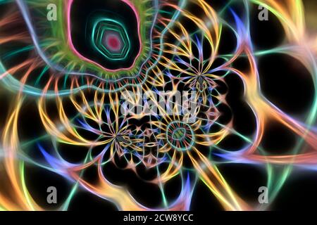 Arrière-plan abstrait de néon fractal multicolore. Banque D'Images