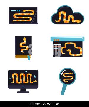 Symbole de langage de code Python. Programmation du codage et développement du concept. Illustration de Vecteur