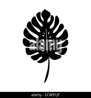 Vecteur de feuille de Monstera noir. Arbre tropical. Plante minimaliste de contour botanique. Motif jungle plat sur fond blanc. Illustration vectorielle Illustration de Vecteur