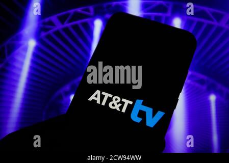 Pologne. 28 septembre 2020. Dans cette illustration, un logo AT&T apparaît sur un smartphone. Crédit : Omar marques/SOPA Images/ZUMA Wire/Alamy Live News Banque D'Images