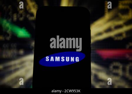 Pologne. 28 septembre 2020. Dans cette illustration, un logo Samsung s'affiche sur un smartphone. Crédit : Omar marques/SOPA Images/ZUMA Wire/Alamy Live News Banque D'Images