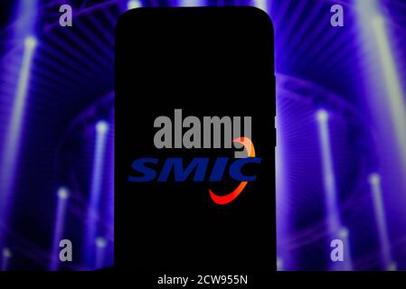 Pologne. 28 septembre 2020. Dans cette illustration, un logo SMIC s'affiche sur un smartphone. Crédit : Omar marques/SOPA Images/ZUMA Wire/Alamy Live News Banque D'Images