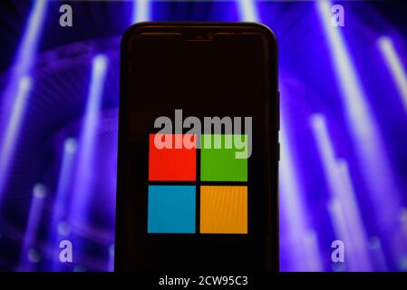 Pologne. 28 septembre 2020. Dans cette illustration, un logo Microsoft apparaît sur un smartphone. Crédit : Omar marques/SOPA Images/ZUMA Wire/Alamy Live News Banque D'Images