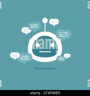 Vector moderne plat chat bot avec des icônes de bulle de la parole sur fond orange. Illustration de Vecteur