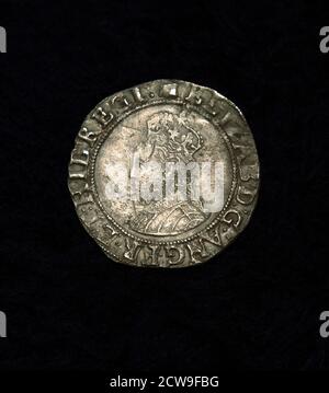 Elizabeth 1st, shilling d'argent, pièce, détection de métal, trouver, 1594-1596, Late Tudor, pièces, Angleterre, Royaume-Uni Banque D'Images