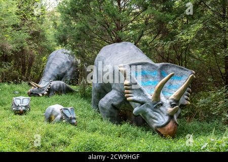 Cave City Kentucky, USA 09-24-20 Dinosaur World est une destination de plein air idéale pour les enfants avec des répliques de dinosaures grandeur nature et des activités pratiques. Banque D'Images