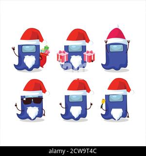 Émoticônes du Père Noël avec fantôme parmi nous personnage de dessin animé bleu Illustration de Vecteur