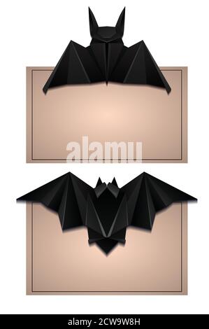 Jeu de cartes avec illustration 3d de la chauve-souris origami. Halloween. L'objet est séparé de l'arrière-plan. Elément vectoriel pour la conception de cartes Illustration de Vecteur