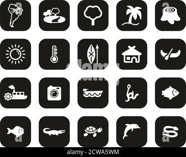 Amazon Rainforest Icons White on Black Flat Design Set Big Illustration de Vecteur