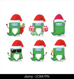 Émoticônes du Père Noël avec fantôme parmi nous personnage de dessin animé vert Illustration de Vecteur