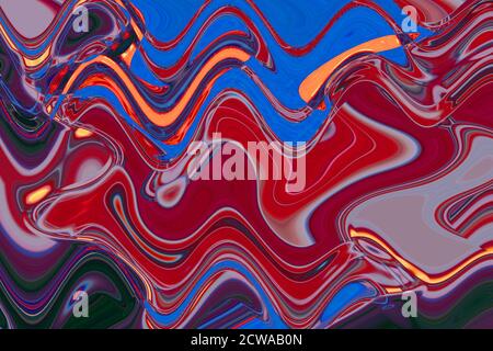 Diffusion abstraite de peinture acrylique. Violet rouge bleu vagues de peinture. Peinture liquide surface arrière-plan psychédélique Banque D'Images