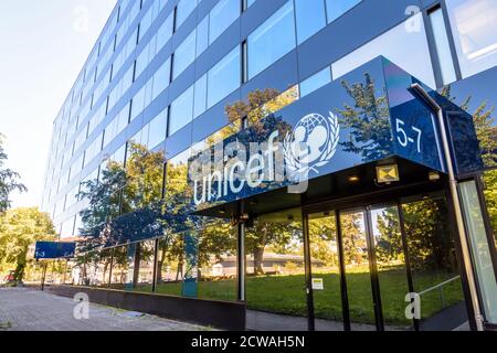 Siège du Bureau régional pour l'Europe et l'Asie centrale de l'UNICEF à Genève (Suisse), une agence des Nations Unies qui aide les enfants dans le monde entier. Banque D'Images