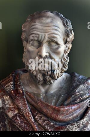 Thucydides 460 - 400 av. J.-C. était commandant de l'armée athénienne et historien de la guerre du Péloponnèse entre Athènes et Sparte. Buste Musée Allard Pierson du XVIIIe siècle. Banque D'Images