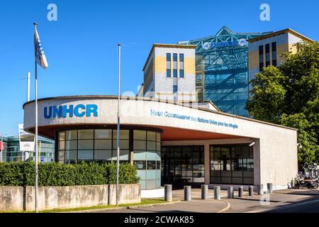 Siège du Haut Commissariat des Nations Unies pour les réfugiés (HCR) à Genève (Suisse), une agence spécialisée des Nations Unies qui aide les réfugiés dans le monde entier. Banque D'Images