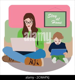Travailler à domicile pendant la pandémie Corona et Covid 19 Illustration de Vecteur