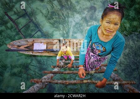 La mer nomade des Gypsy autour de l'île à Semporna, Sabah, Malaisie, Bornéo. Banque D'Images