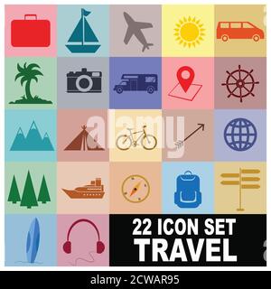 Pack de conception 22 icônes de voyage pour votre brochure de voyage ou Bannière - très agréable et simple Voyage icônes et logo Design pour votre bannière et brochure de conception Illustration de Vecteur