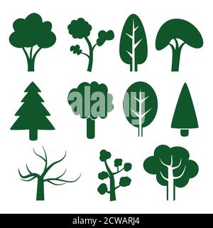 Ensemble de vecteurs d'arbre simple : vert, simple et facile à utiliser Illustration de Vecteur