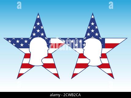 USA, année 2020 - élections présidentielles, candidats portrait silhouette illustration avec drapeau américain, image vectorielle Illustration de Vecteur