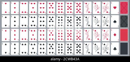 Cartes de poker simples, ensemble complet dans un design moderne calligraphique, quatre costumes Illustration de Vecteur