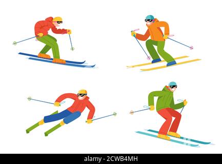 Les sportifs d'hiver dans un style vectoriel plat. Illustration de Vecteur