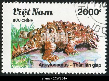 VIET NAM - VERS 1990: Timbre imprimé par le Viet Nam, montre Ankylosaurus, vers 1990 Banque D'Images