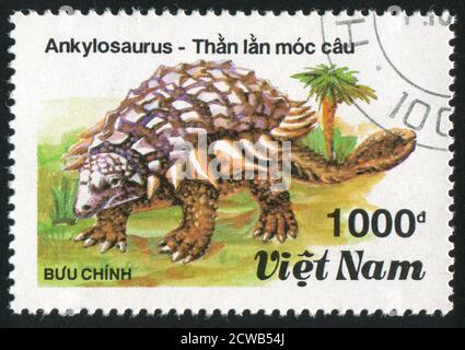 VIET NAM - VERS 1990: Timbre imprimé par le Viet Nam, montre Ankylosaurus, vers 1990 Banque D'Images