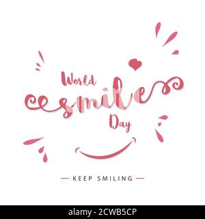 World Smile Day, continuez à sourire belle affiche de texte rose, illustration vectorielle Illustration de Vecteur