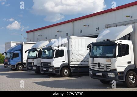 Chargement de chariots dans un dépôt d'une agence d'expédition - Transport et logistique dans le commerce des marchandises Banque D'Images