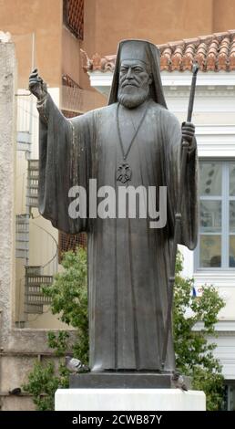 Statue de Damaskinos d'Athènes (1891-1949) Archevêque d'Athènes et de toute la Grèce. Banque D'Images