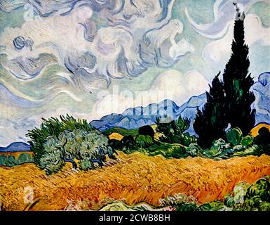 Peinture intitulée « champ de blé avec cyprès » de Vincent van Gogh (1853-1890) un peintre et dessinateur néerlandais Banque D'Images