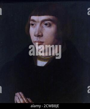 Portrait d'un homme en prière par Jan Gossaert 1520. Jan Gossaert (c. 1478 - 1er octobre 1532) était un peintre francophone des pays Bas, également connu sous le nom de Jan Mabus. Il a été l'un des premiers peintres de la Renaissance hollandaise et flamande à visiter l'Italie et Rome Banque D'Images