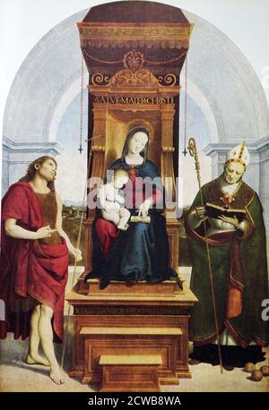 Peinture intitulée 'la Madonna Ansidei' de Raphaël. Raffaello Sanzio da Urbino (1483-1520) peintre et architecte italien de la haute Renaissance. Banque D'Images