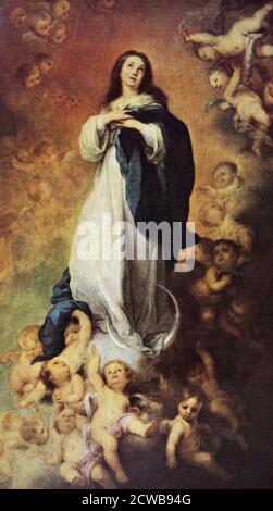 Peinture intitulée 'Immaculée conception de l'Escorial' par Bartolome Esteban Murillo. Bartolome Esteban Murillo (1617-1682) peintre baroque espagnol. Banque D'Images