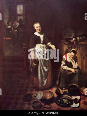 Tableau intitulé « le serviteur fou » par Nicolaes Maes. Nicolaes Maes (1634-1693) un peintre hollandais Banque D'Images