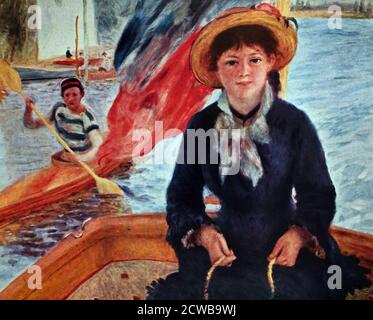 Peinture intitulée « Jeune femme en bateau (Lise Trehot) » par Pierre-Auguste Renoir (1841-1919) artiste français. Banque D'Images