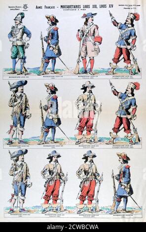 Armée française; mousquetaires de Louis XIII et Louis XIV, XVIIe siècle (XIXe siècle). Soldats français. Un imprimé d'Imageries Reunies Jarville-Nancy, XIXe siècle. L'artiste est inconnu. Banque D'Images