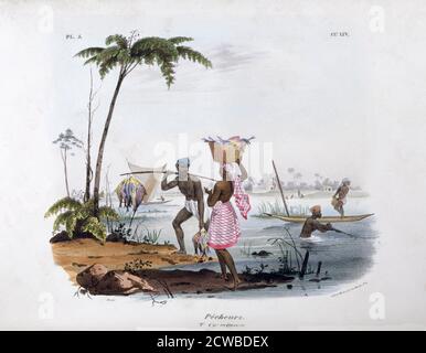 Pêcheur', 1828. Un imprimé de l'Inde française, 1828. Trouvé dans la collection de Jean Claude Carriere. Par l'artiste français Jean Henri Marlet. Banque D'Images