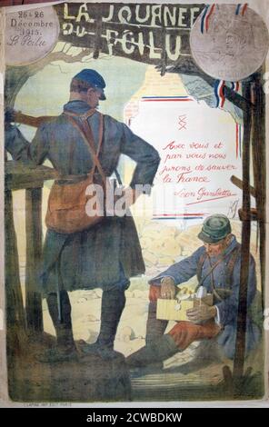 Journee du Poilu 25 et 26 décembre 1915', affiche française de la première Guerre mondiale, 1915. 'Poilu' était le surnom donné au soldat d'infanterie français de la première Guerre mondiale, l'équivalent du 'Tommy' britannique. L'artiste est inconnu. Banque D'Images