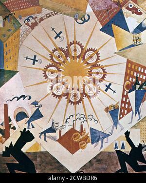 Décoration pour 'Mystery Bouffe', 1919. Artiste: Vladimir Mayakovski. Vladimir Vladimirovich Mayakovski (1893-1930) était un poète, dramaturge, artiste et acteur soviétique. Banque D'Images