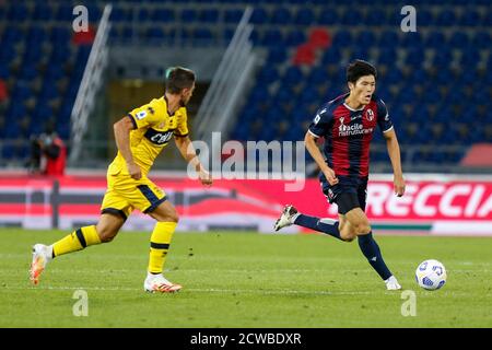 Takehiro Tomiyasu (FC de Bologne) pendant Bologne vs Parme, série ITALIENNE de football A match, Bologne, Italie, 28 septembre 2020 Banque D'Images