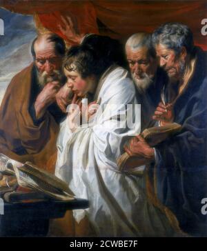 Les quatre évangélistes, 1620-1625. Artiste: Jacob Jordaens. Jacob Jordaens(1593-1678) était un peintre flamand, dessinateur et dessinateur de tapisserie connu pour ses peintures d'histoire, ses scènes de genre et ses portraits. Banque D'Images