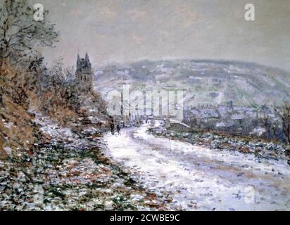 Entrée au village de Verteuil en hiver, 1880. Artiste: Claude Monet. Monet était un peintre français, un fondateur de la peinture impressionniste française et le praticien le plus cohérent et le plus prolifique de la philosophie des mouvements. Banque D'Images