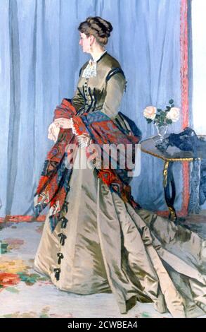 Madame Gaudibert, 1868. Artiste: Claude Monet. Monet était un peintre français, un fondateur de la peinture impressionniste française et le praticien le plus cohérent et le plus prolifique de la philosophie des mouvements. Banque D'Images