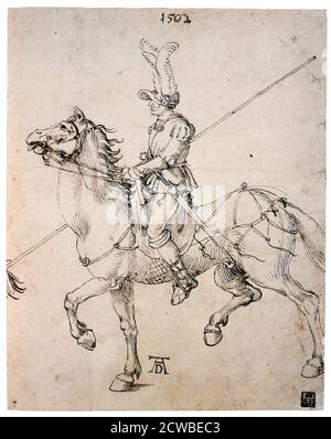 'Cavalier avec lance', 1502 artiste: Albrecht Durer. Albrecht Durer (1471-1528) est un peintre, graveur et théoricien allemand de la Renaissance allemande. Banque D'Images