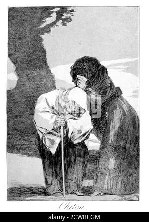 Hush', 1799 artiste: Francisco Goya. Assiette 28 de 'Los Caprichos'. Los Caprichos est un ensemble de 80 tirages en aquatinte et gravure créés par l'artiste espagnol Francisco Goya en 1797 et 1798, et publiés comme un album en 1799. Banque D'Images